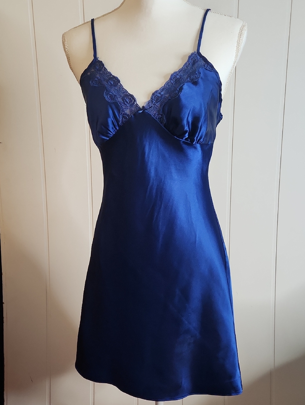 Y2K Royal Blue Satin Lace-up Back Fairycore  Mini Skip Dress